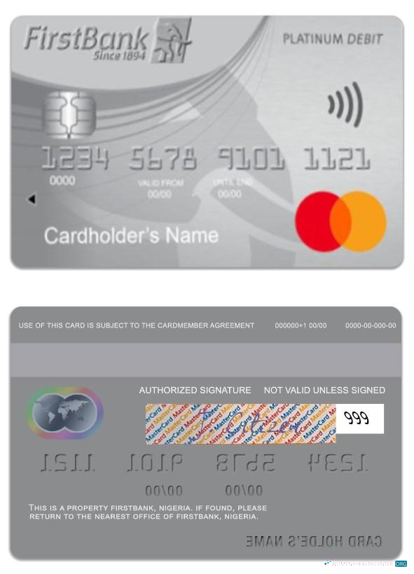 Download Nigeria FirstBank platinum debit mastercard Photoshop template